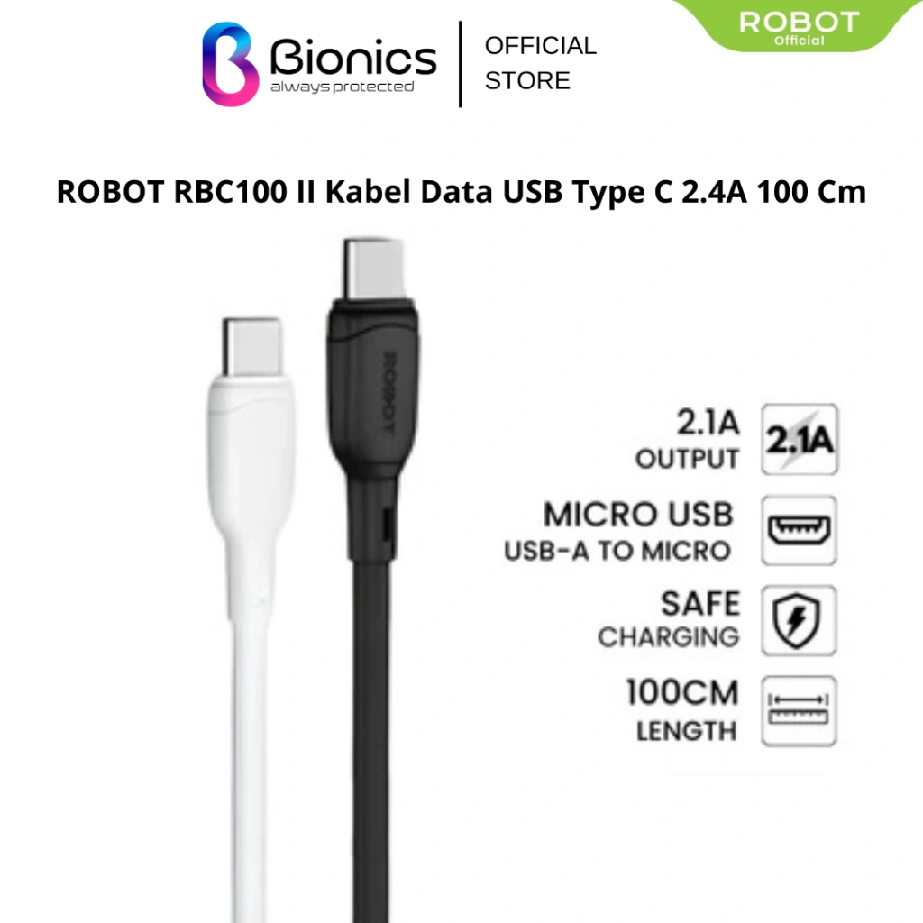 Robot RBC100 II Kabel Data USB Type C Fast Charging 2.4A