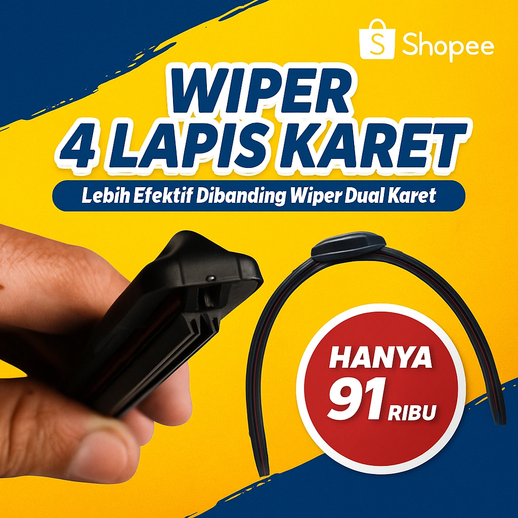 Wiper Quad 4 Lapis Karet Frameless Universal Untuk Semua Tipe Mobil Sepasang Kanan Kiri Kualitas Terbaik