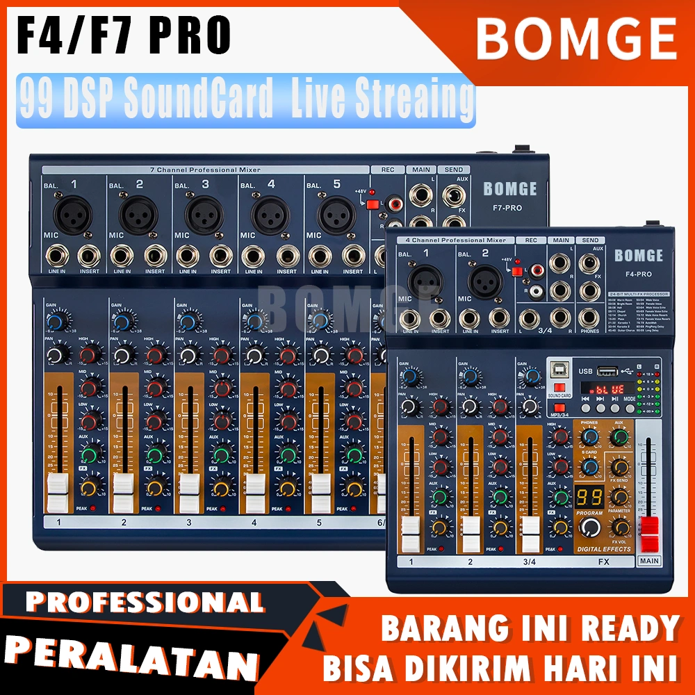BOMGE F4/F7 PRO Audio Mixer with audio USB interface, plus a dedicated interface for connecting Android phones, equipped with a printer interface to TYPE C data cable, can be directly connected to the phone for recording, live