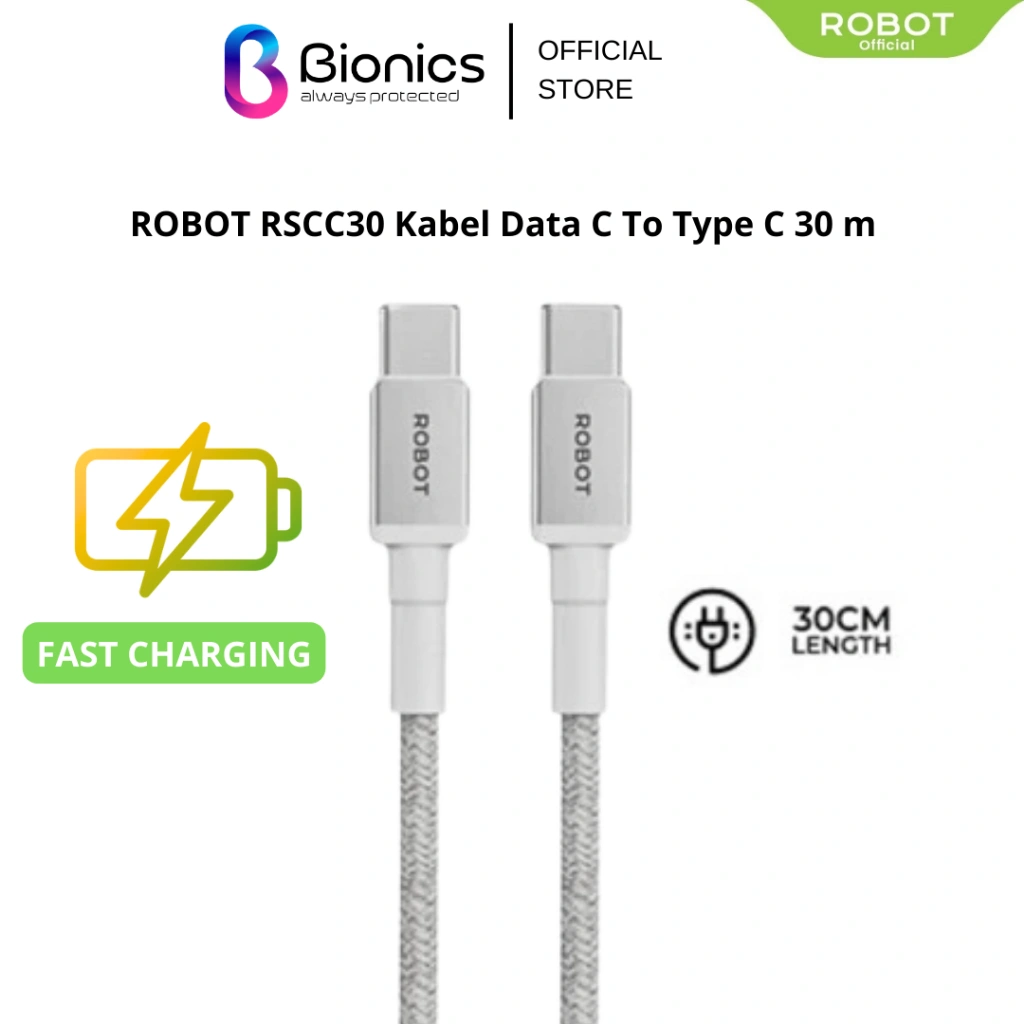 Kabel Data Type-C ROBOT RSCC30 Usb-C To Usb-C 30 Cm