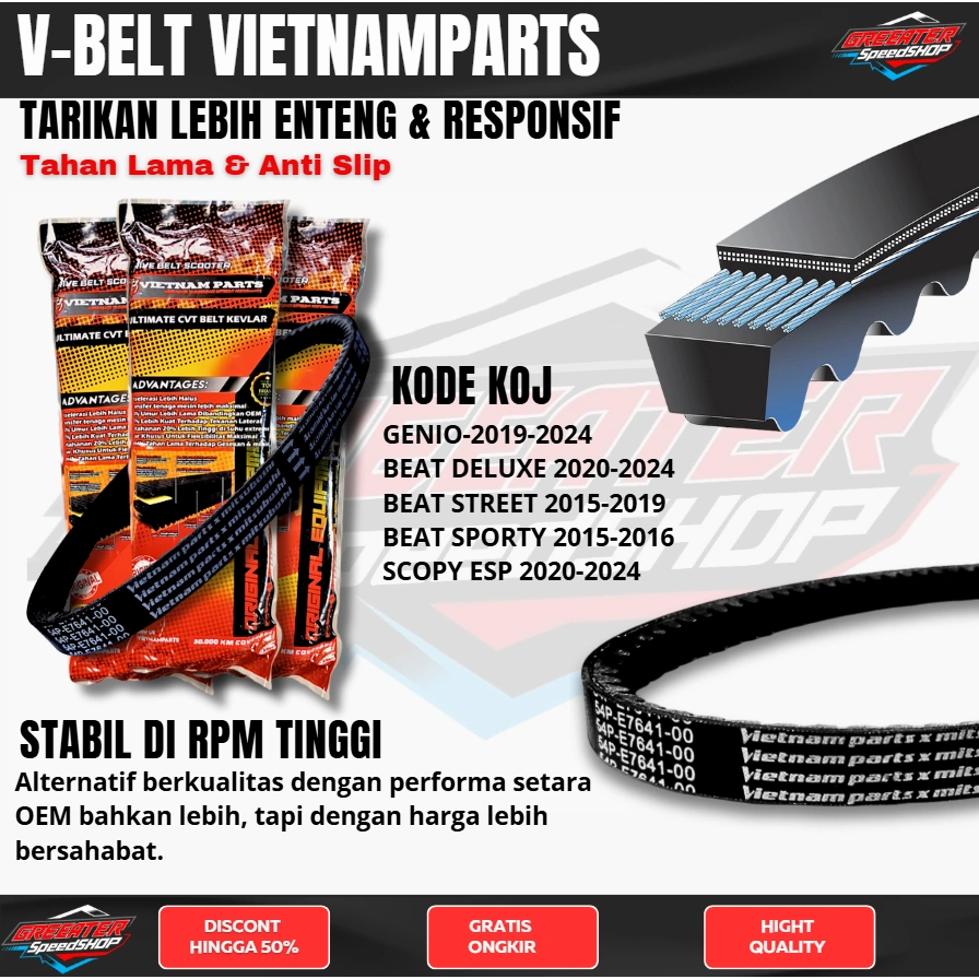 PANBEL VIETNAMPARTS KODE-KOJ ASLI V-BEL ORIGINAL MOTOR HONDA BEAT NEW-STREET-DELUXE/SCOOPY/GENIO