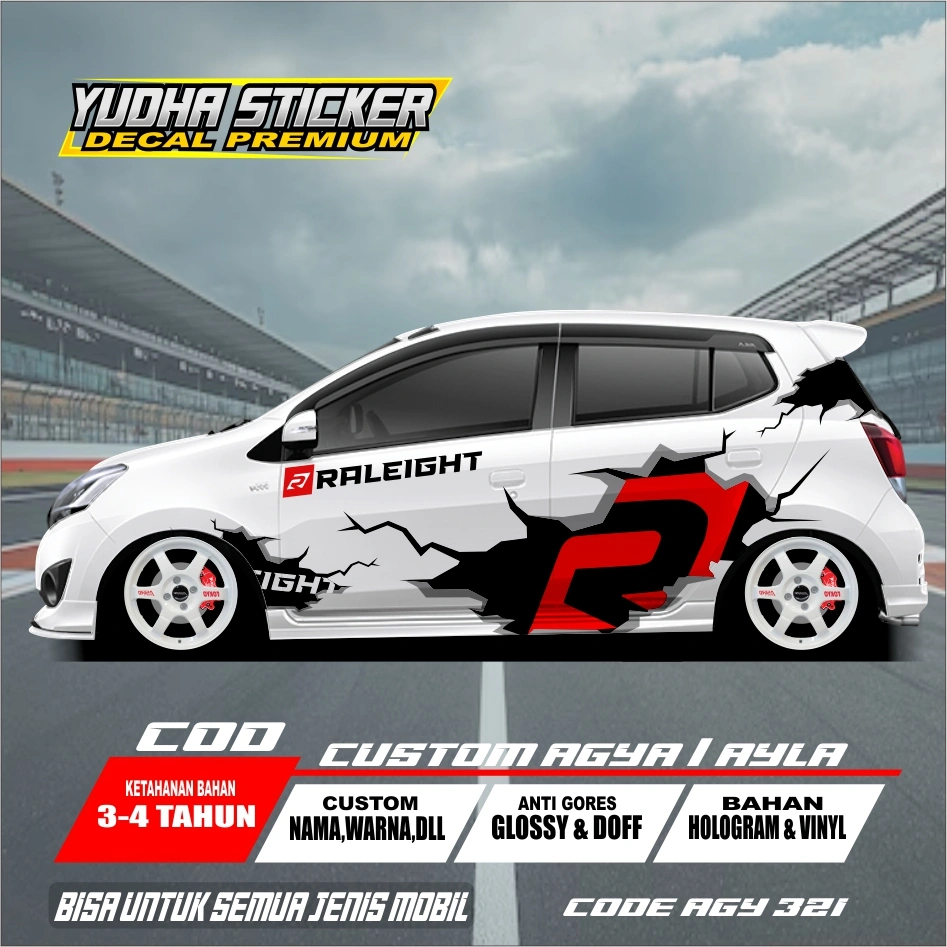 STICKER BODY MOBIL VARIASI ANIME RALEIGHT AGYA , AYLA, YARIS, BRIO, DLL / AGY 321 - 330 FREE CUSTOM NAMA