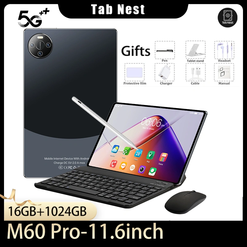 Tablet Android P60 Pro (16GB+1024GB) 11.6inch 12000Mah Layar Lebar untuk Belajar & Hiburan 5G Dual SIM Wifi