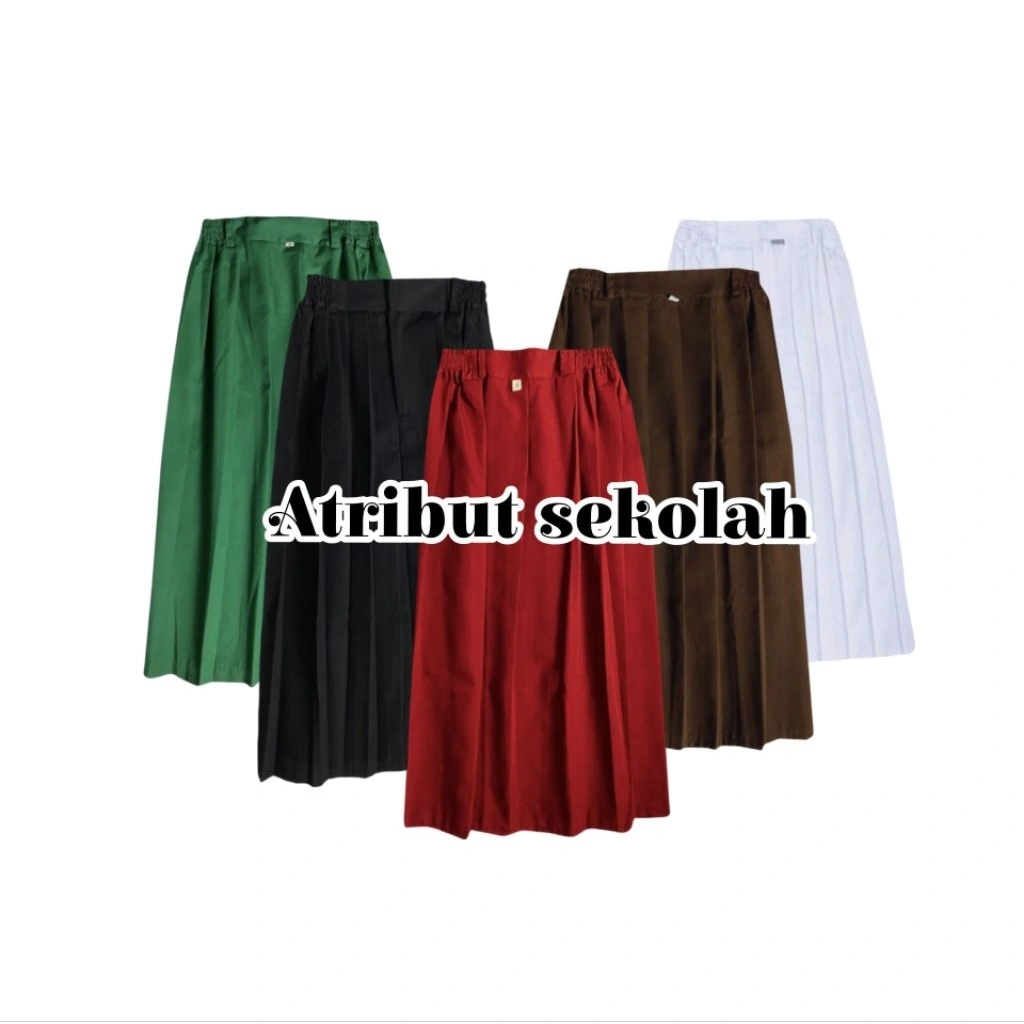 Seragam Sekolah SD Madrasah Rok Rempel Panjang Pinggang Karet Anak Perempuan Warna Merah Putih Coklat Hitam Hijau Katun Nagatex By Atribut Sekolahku