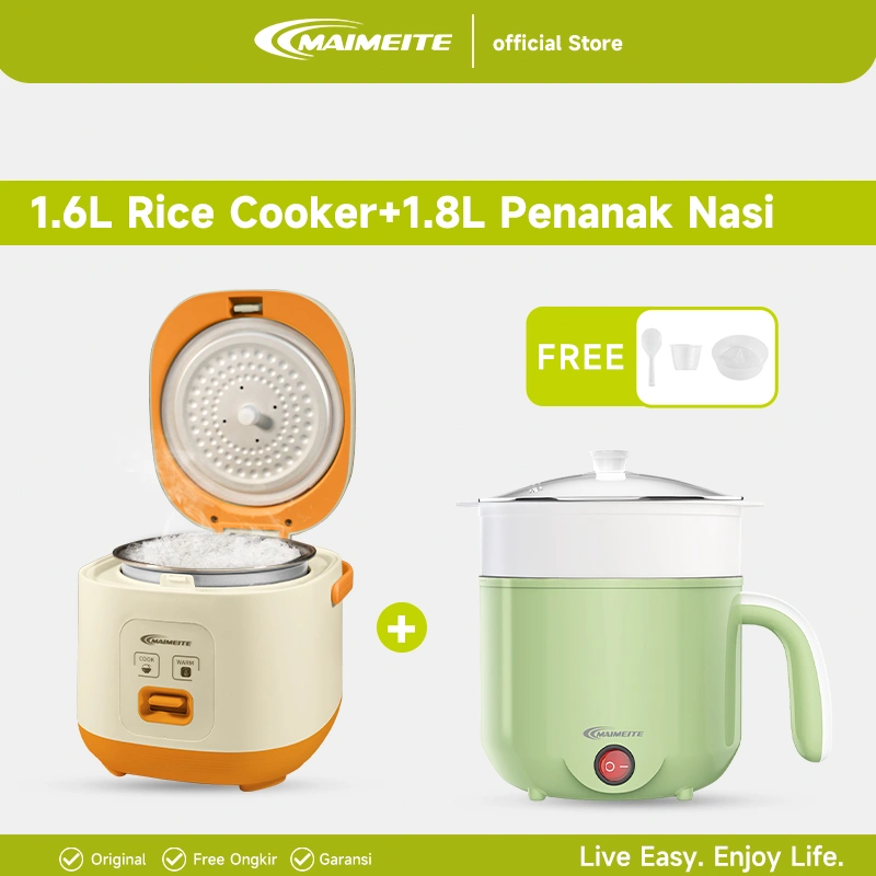 MAIMEITE Rice Cooker 1.6L Mejikom Kecil Mengukus Dan Memasak Rice Cooker Low Carbo Magicom Penanak Nasi