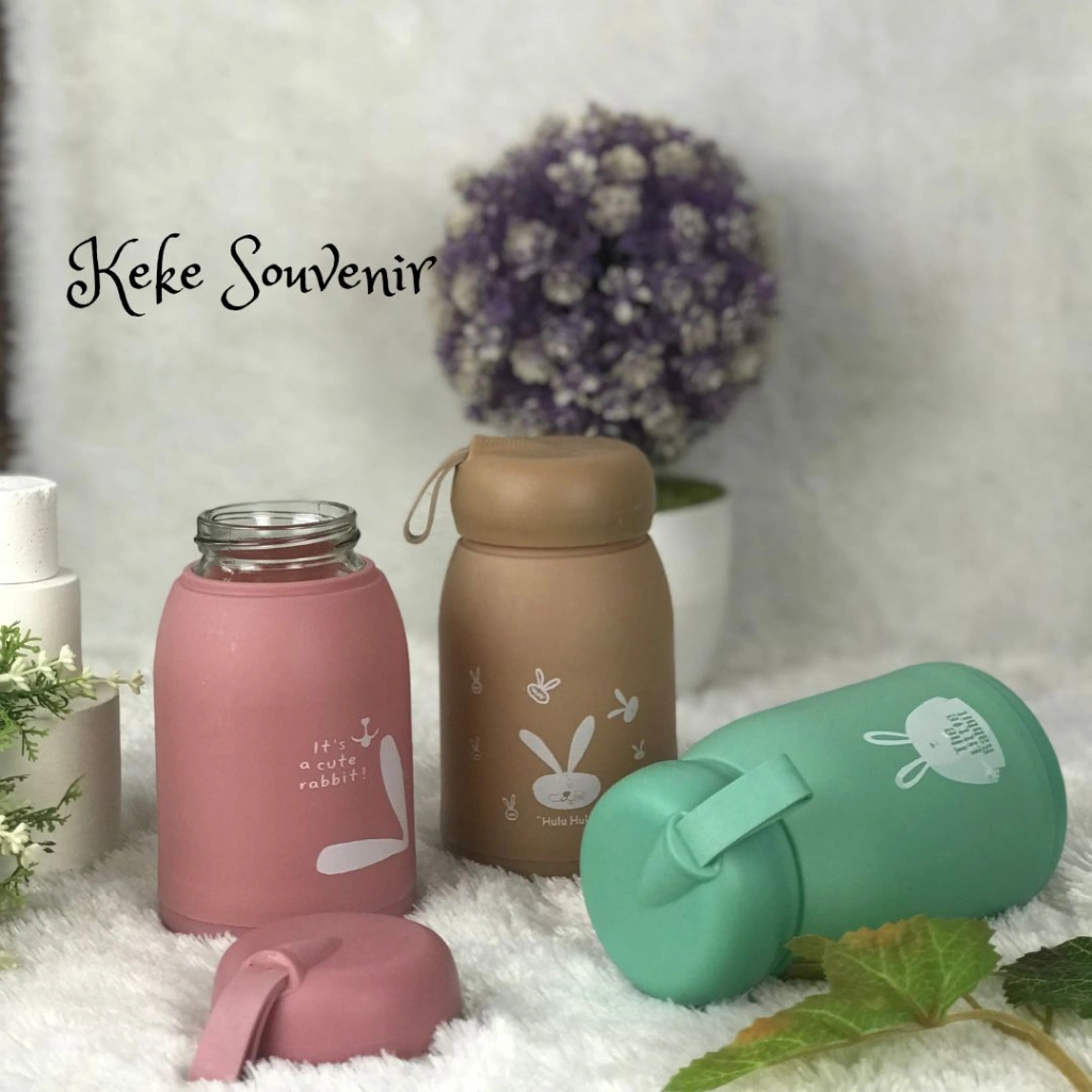 Promo Botol Minum Kaca Rabbit/ Kelinci Import | Botol Kaca Tumbler Minum Anak | Tumblr Lucu