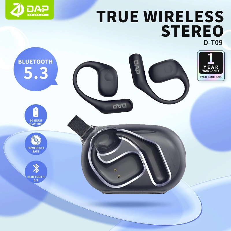 DAP D-T09  OWS Open Ear True Wireless Earbuds IPX4 Dual ENC Audio Hi-Dynamic Bluetooth 5.3 Original - Garansi 1 tahun
