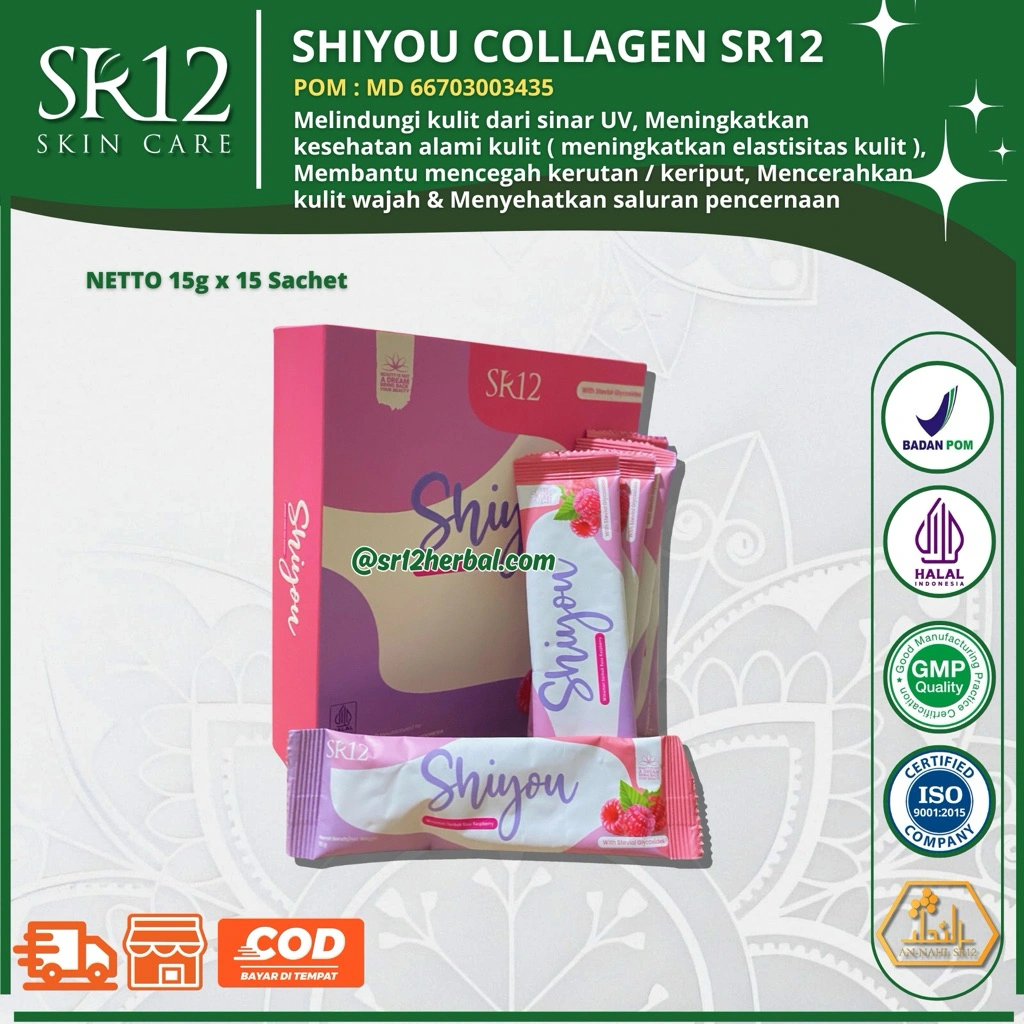 Shiyou Sachet Collagen Drink SR12 / Kolagen / Glutathion / Ekstrak Raspberry / Vitamin E / Vitamin C / Meningkatkan kesehatan kulit secara alami