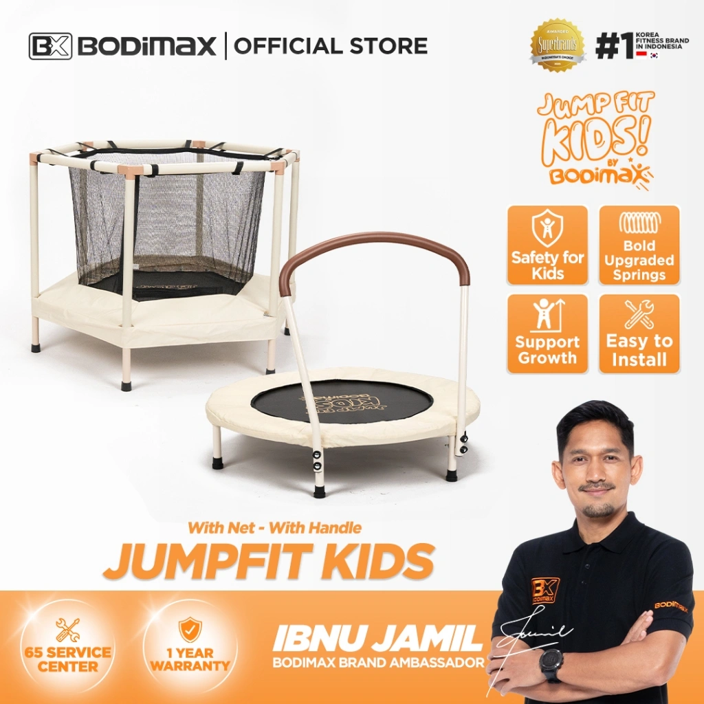 BODIMAX JUMP FIT KIDS Diameter 92 cm dan 122 cm / Trampolin Anak Material Premium / Mainan lompat 1 - 6 Tahun / 45 - 70KG / anti slip / handle pegangan / jaring pengaman
