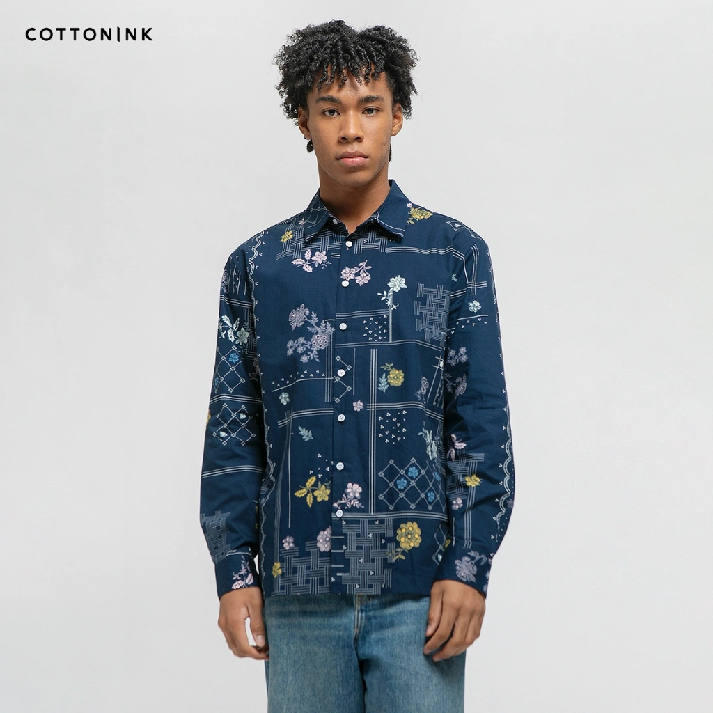 COTTONINK - Atasan Kemeja Pria  Nawa Rekah Biru Laut #ArchipelagoCollection2025