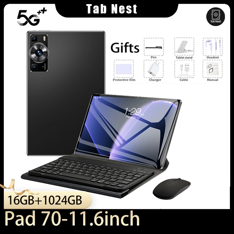 [Free Keyboard + Mouse + Case]Tablet Pad 70 -11.6inch (16GB+1024GB) 12000Mah Layar Lebar untuk Belajar & Hiburan 5G