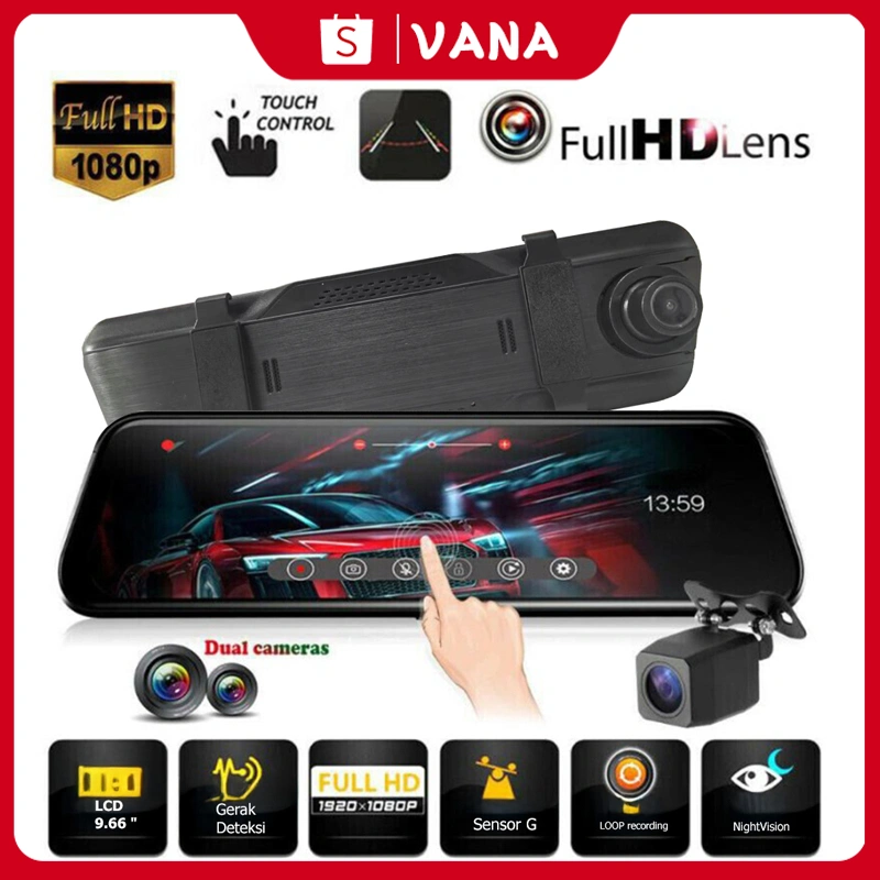 VANA 10 Inch Dashcam Mobil IPS Touch Screen 1080P Night Vision Dual Lens Loop Recording G-Sensor Mobil Dash Cam