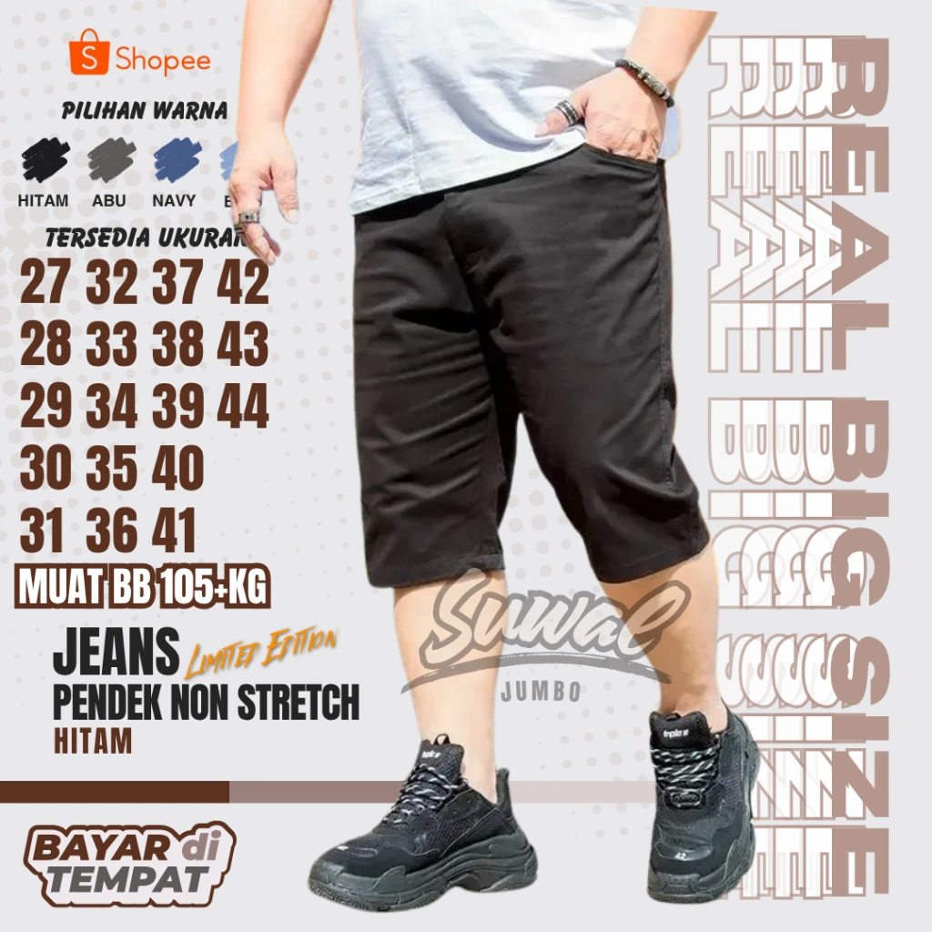 CELANA JUMBO PENDEK BAHAN MELAR 39-52 / CELANA JEANS PRIA JUMBO BAHAN MELAR TERLARIS