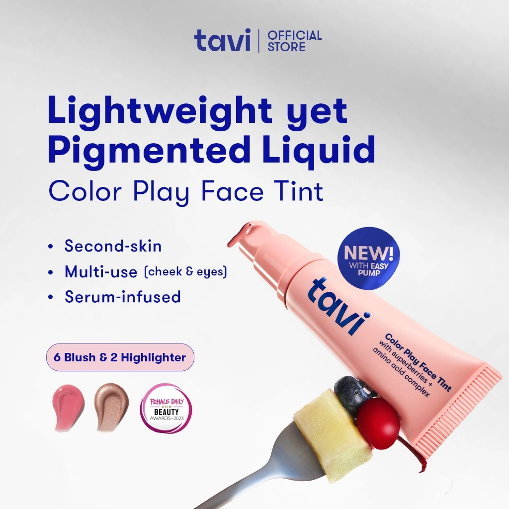 Creator's Picks -TAVI 3-in-1 Color Play Face Tint 9g - (Tavi Cream Blush, Blush On Cair, Highlighter, Eyeshadow) - Blush On Liquid Blush Pigmented Ringan Tahan Lama untuk Kulit Sawo Matang Kuning Langsat