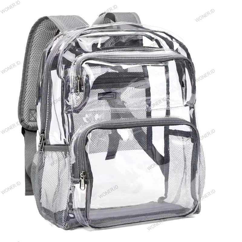 Tas Ransel Bening Heavy Duty - Tas Buku Bening Ekstra Besar Tas Ransel Transparan Tas Ransel Tembus Pandang untuk Kuliah Kerja Travel Festival - Hitam