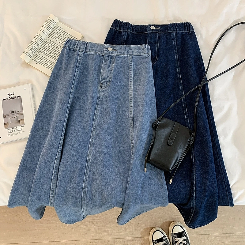 <elegan.girl> Denim skirt Rok panjang Wanita Rok jeans Rok flare Rok denim/Rok jeans wanita/rok jeans jumbo/rok jeans/jeans wanita kece/jeans highwaist/rok jeans korean style