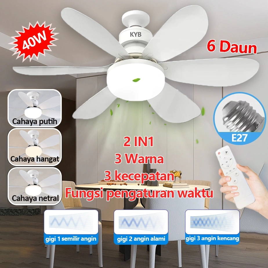 2025 KYB lampu kipas angin gantung plafon 2in1 40W Kipas Remote Control Lampu Kipas Plafon Angin Lampu LED