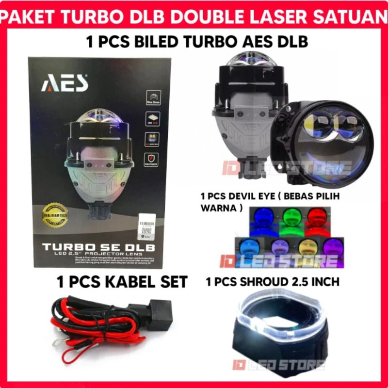 Paket Komplit Biled AES Turbo SE DLB 2.5 inch Dual Low Beam 70 Watt Biled Aes Double Laser