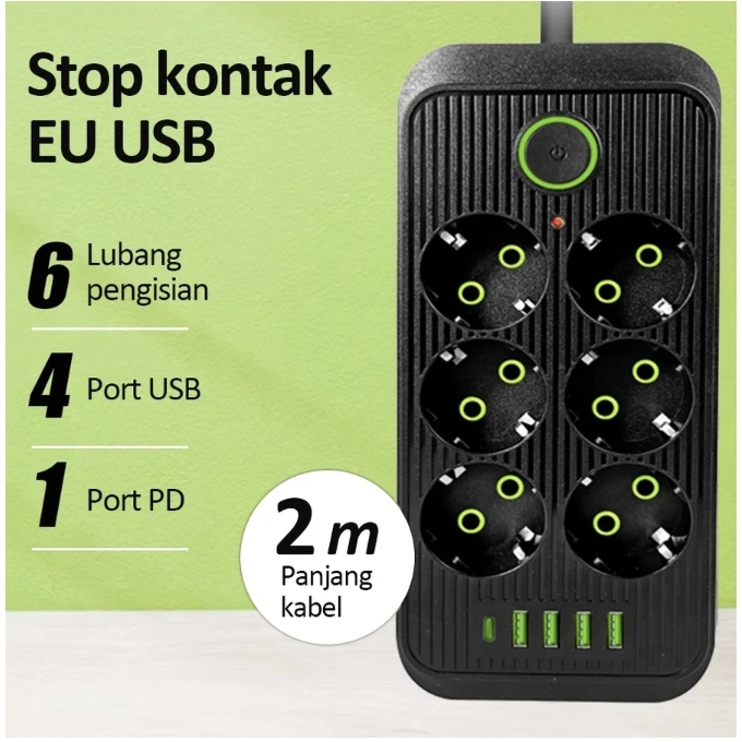 SMARTCOM Stop Kontak 2500W Smart Power Strip Plug Adapter 8 SOCKET + 4 USB + 1 TYPE-C Original