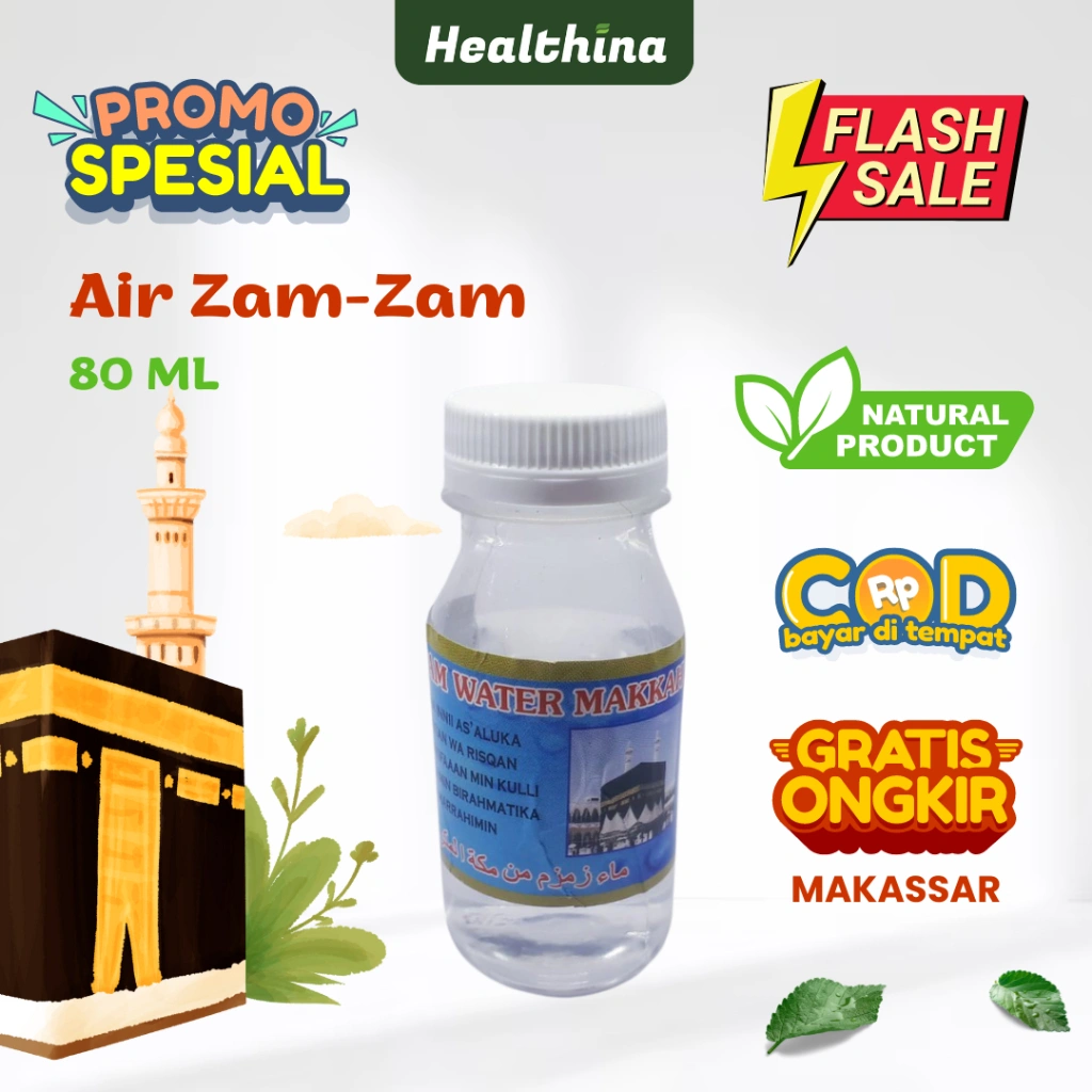 COD Makassar - Air Zam - Zam 80 ml Murni 100% Asli Mineral Original Oleh-oleh Haji & Umrah