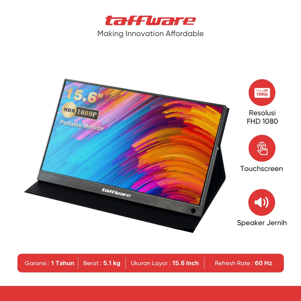Taffware Portable Monitor FHD IPS 15.6 Inch 1080P Touchscreen - 1560MTS