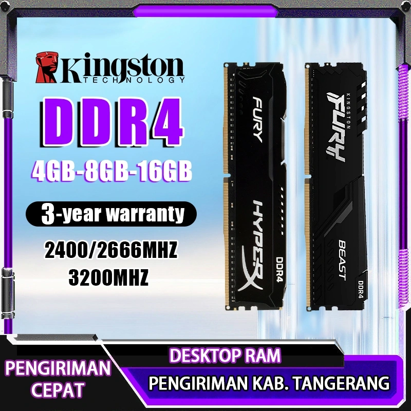 Kingston HyperX FURY RAM DDR4 4GB 8GB 16GB 2400 2666 3200MHz PC 288Pin Memori Desktop PC4 DIMM