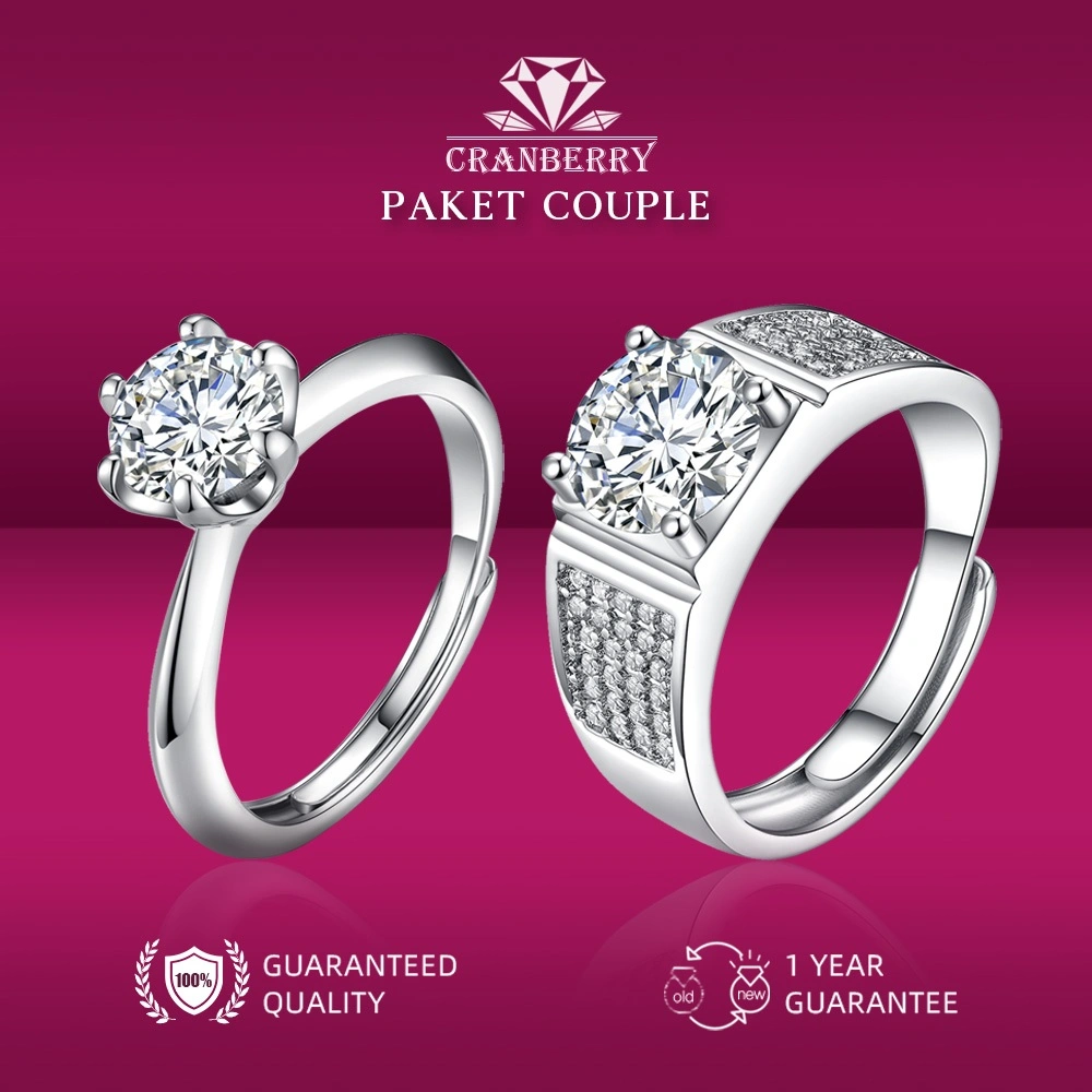 Diskon Paket Cincin Asli Couple Pasangan Cowo Pria Wanita Adjustable Berkualitas High Quality Grade 5A Import Anti Karat Luntur Berubah Garansi 1 Tahun D02