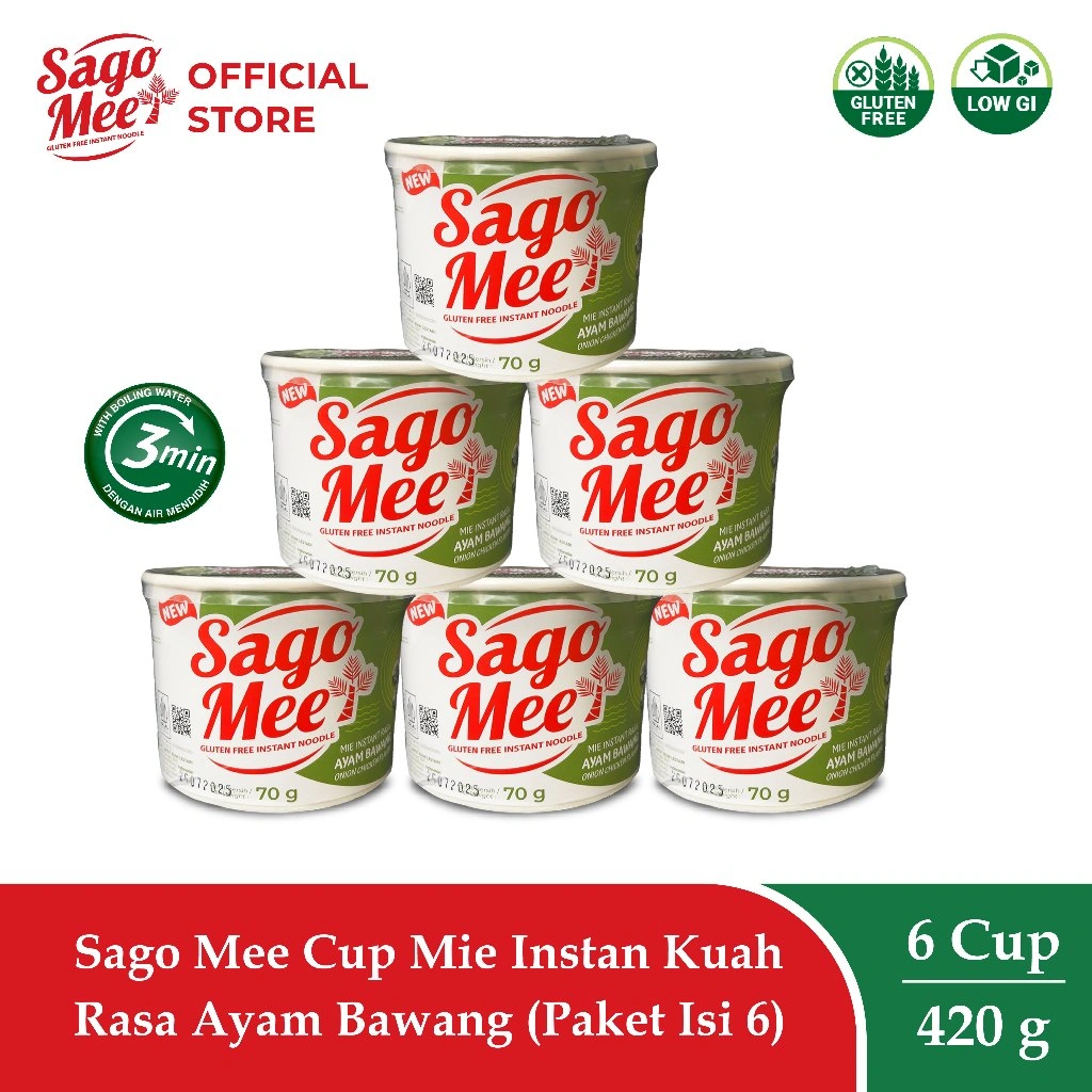 Sago Mee Gluten Free Mie Instan Cup Kuah Rasa Ayam Bawang 70g (Paket Isi 6)