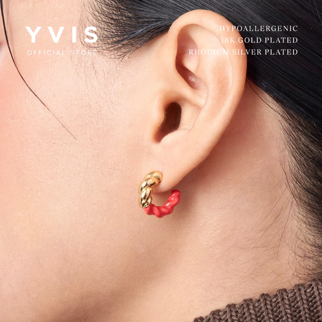 YVIS Marsmallow Candy Hoop Earrings | 18K Gold Plated Hypoallergenic - Anting Wanita - Rhodium Plated