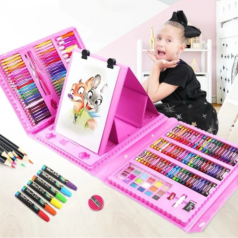 Crayon Set Anak 208 Pcs Pensil Warna Lengkap Krayon Set Alat Menggambar Mewarnai Cat Air Lukis Anak - TBS