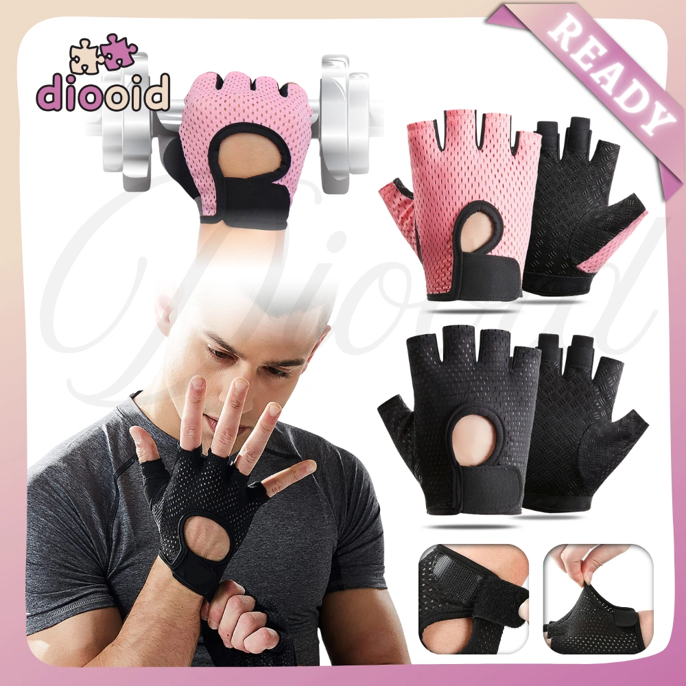 [Ready]Sarung Tangan GYM Unisex Kebugaran Anti Slip Perlindungan Matahari Bernapas Pola Setengah Jari[Sepasang]