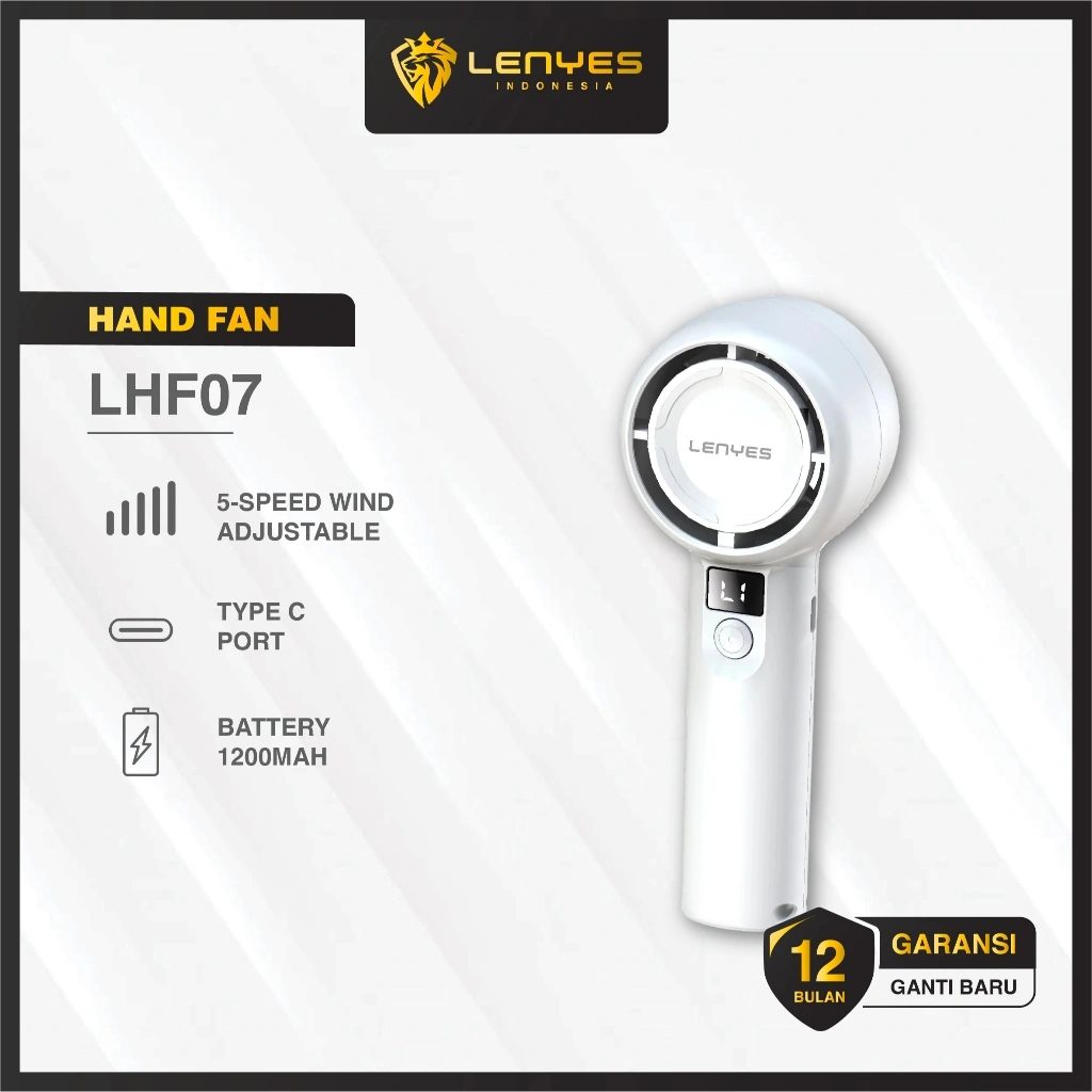 LENYES LHF07 Mini Fan Portable 5 Speed Wind Adjustable LED Digital Display Kipas Angin Genggam 1200mAh