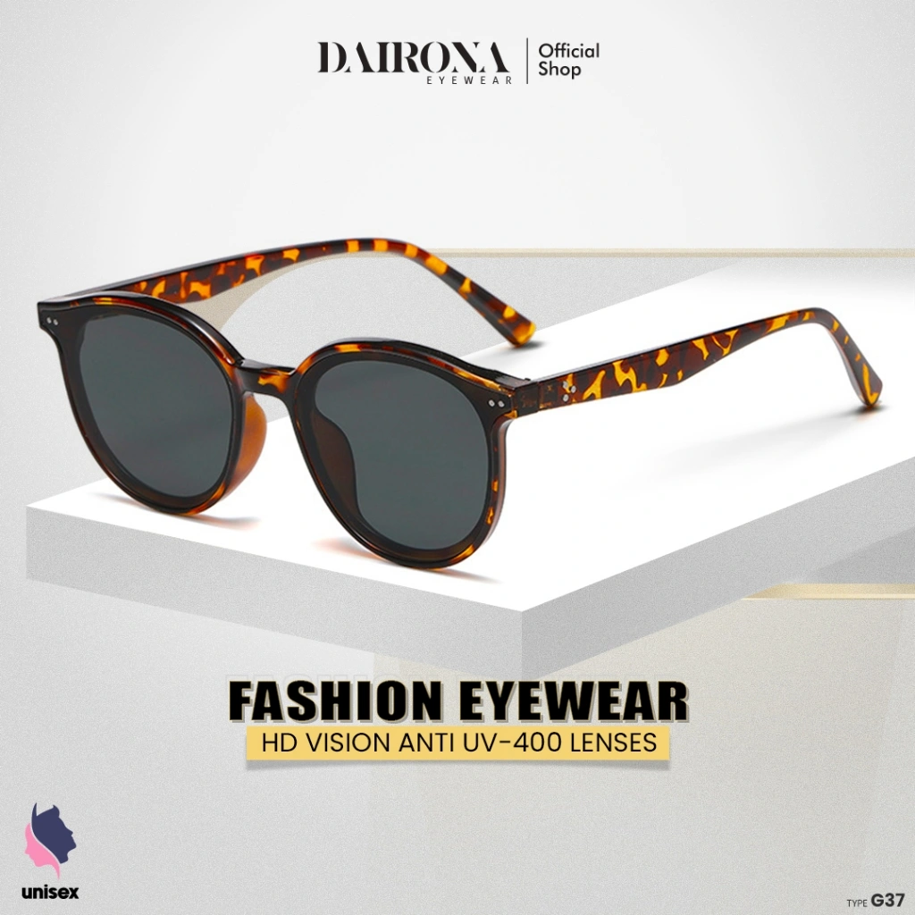 Dairona Eyewear Kacamata Hitam Trendy Sunglasses Fashionable Pria Wanita Terbaru UV400 Polarized Anti Silau Bentuk Bulat TR-90 G37