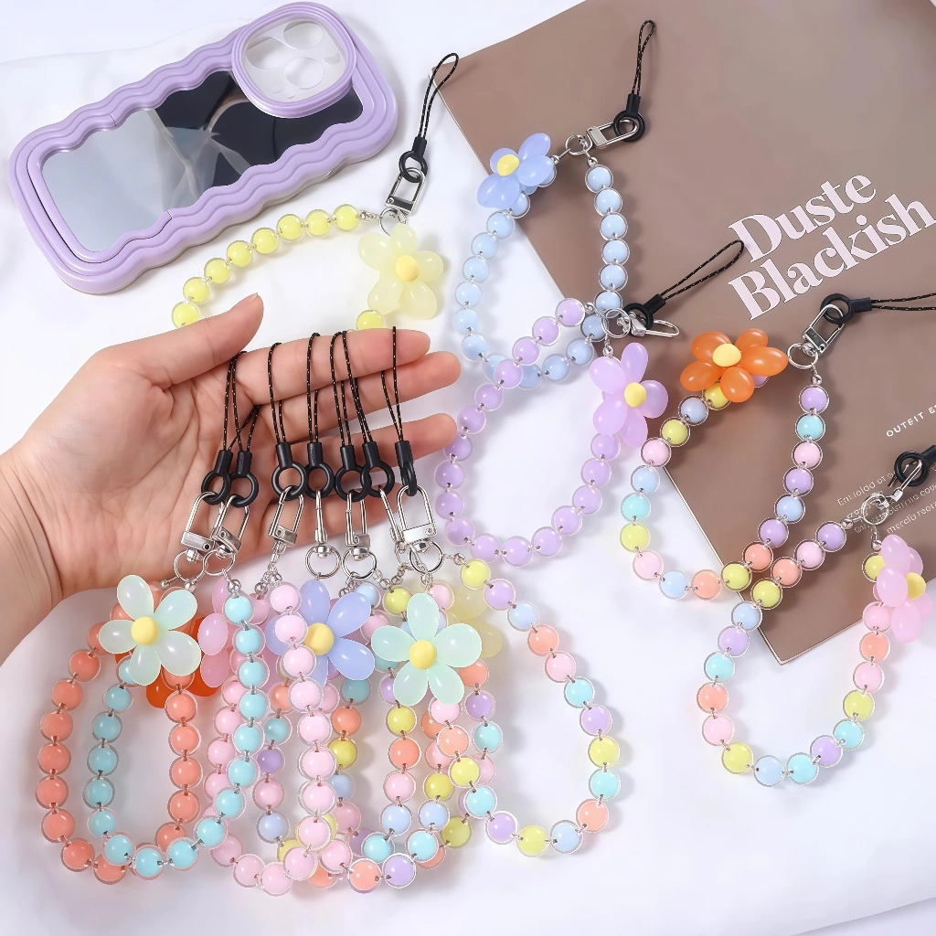 【TERLARIS】Tali Lanyard HP Handmade - Gantungan Handphone Bluetooth/Aksesoris Tas Unik dengan Manik Bunga Kristal & Mutiara Cantik (Warna-Warni, Portable)