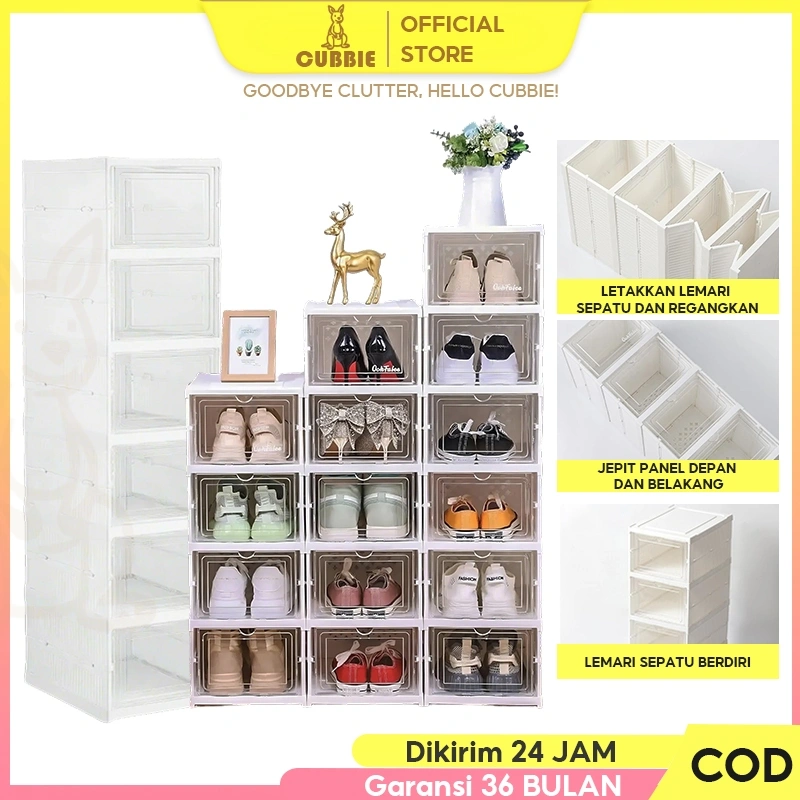 CUBBIE Kotak Sepatu Lipat Rak Sepatu Lipat Lemari Sepatu Lipat Kotak Sepatu Transparan Plastik