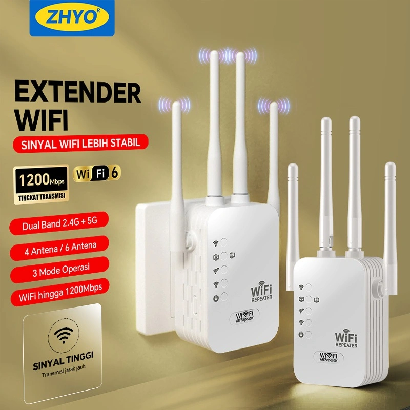 ZHYO 1200Mbps dual-band 2.4G, penguat sinyal WiFi penguat router, repeater, plug and play, 4 antena eksternal, sinyal penetrasi dinding kuat dan stabil