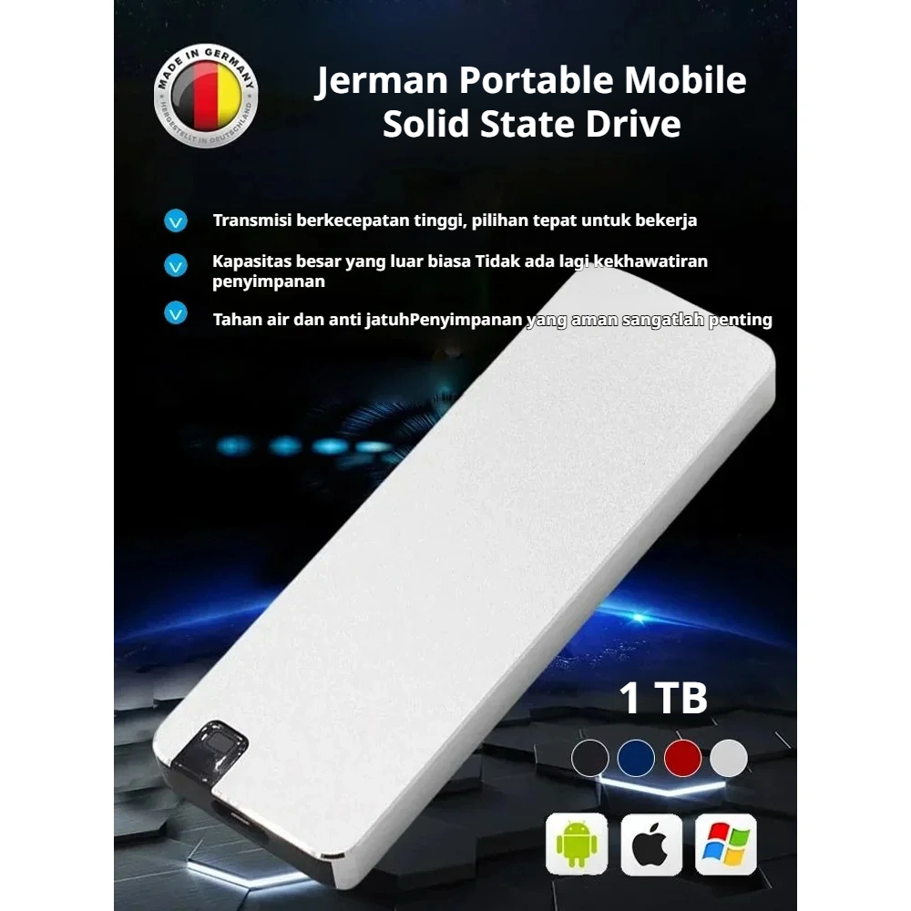 ✨Jerman Solid state drive portabel 1TB/Hard Drive Seluler Solid State Berkecepatan Tinggi/1TB SSD Hardisk Eksternal Baca hingga 500MB/S Tulis hingga 500MB/S/SSD External Type-C Portable Hardisk External Hard Disk