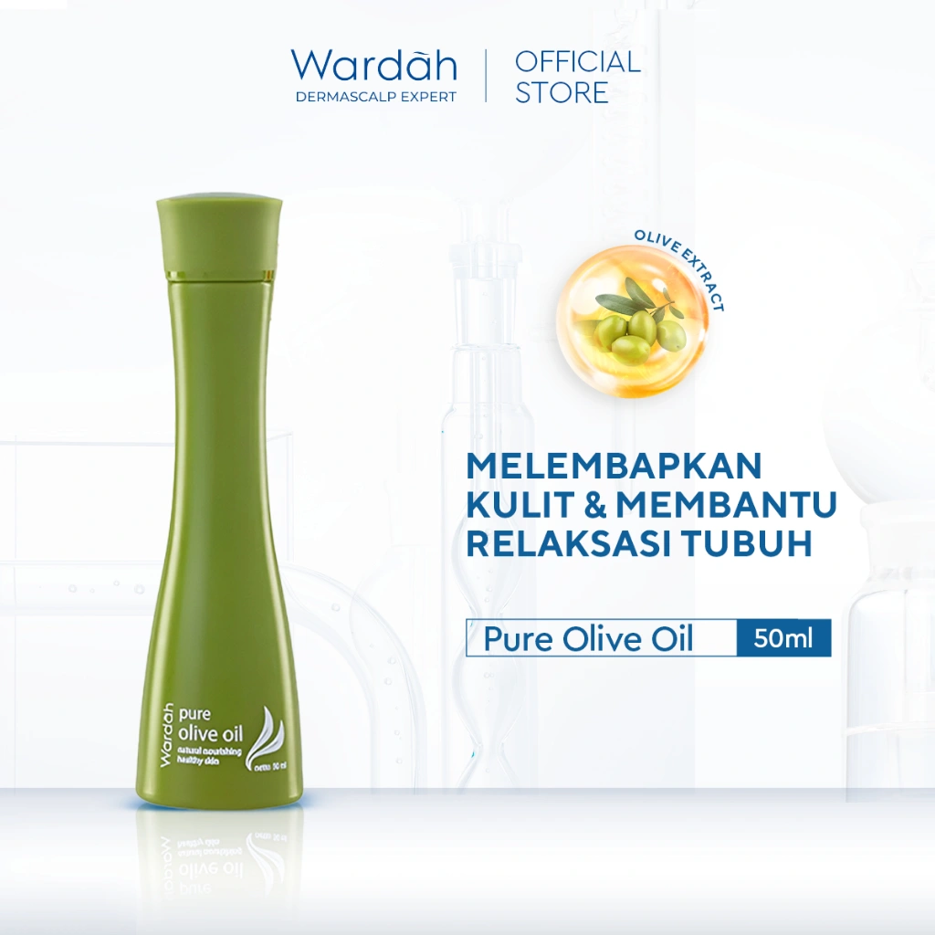 Wardah Dermascalp Expert Pure Olive Oil 50mL – Face & Body Oil untuk Melembapkan Kulit & Rambut | Minyak Zaitun Alami | Menutrisi & Melembutkan Kulit | Minyak Serbaguna | Menyamarkan Stretchmark | Olive Oil Premium
