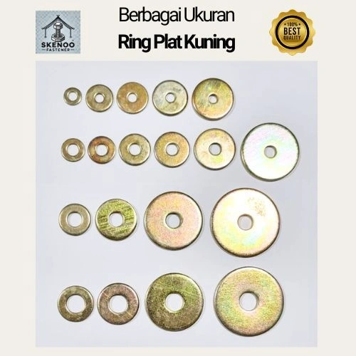 (250 Gram) Ring Plat (Washer) Kuning, Berbagai ukuran, Ekonomis