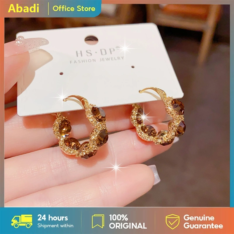 Anting-anting berbentuk bulat dengan lubang tembus (lubang pasak) bertatahkan berlian, terbuat dari perak S925, aksesori fashion untuk wanita