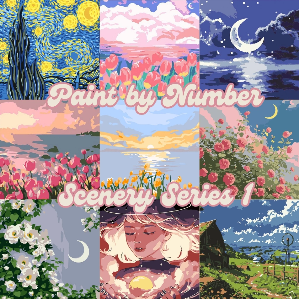 Paint by number 20 x 20cm Canvas Paint By Number Kit Digital Oil Painting DIY Painting Kit Lukisan - Scenery Series
