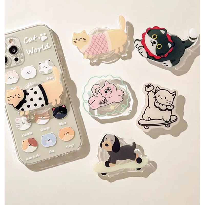 LITTLE DAISY | Popsocket Cat Edition / Premium Transparant Griptok / Universal Pop Socket Holder Popsocket Phone Holder Phone Grip/ Stand HP Motif Kucing