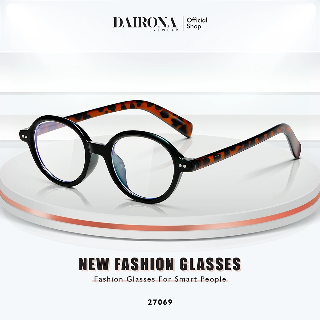 Dairona Eyewear Kacamata Photocromic Bisa Minus Lensa Anti Blueray Bluecromic Model Bulat Fashion Pria Wanita Material TR-90 27069
