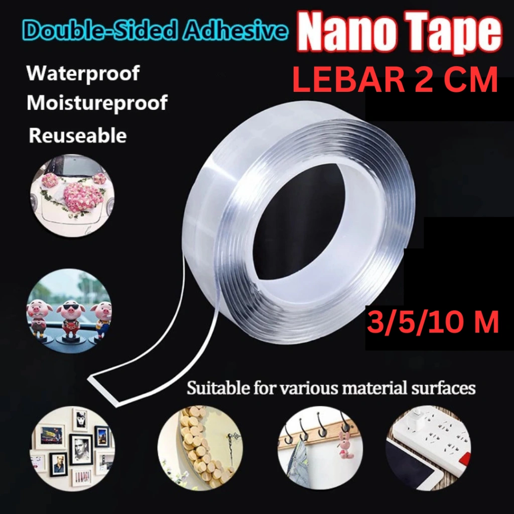 Double Tape Bening Lebar 2 CM  Premium Nano Tape / Isolasi Nano Bening / 2 Sisi Kuat