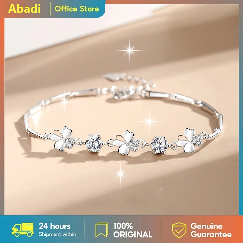 Gelang berbentuk daun semanggi dengan berlian, terbuat dari perak S925, aksesori fashion wanita, cocok sebagai hadiah untuk pacar wanita