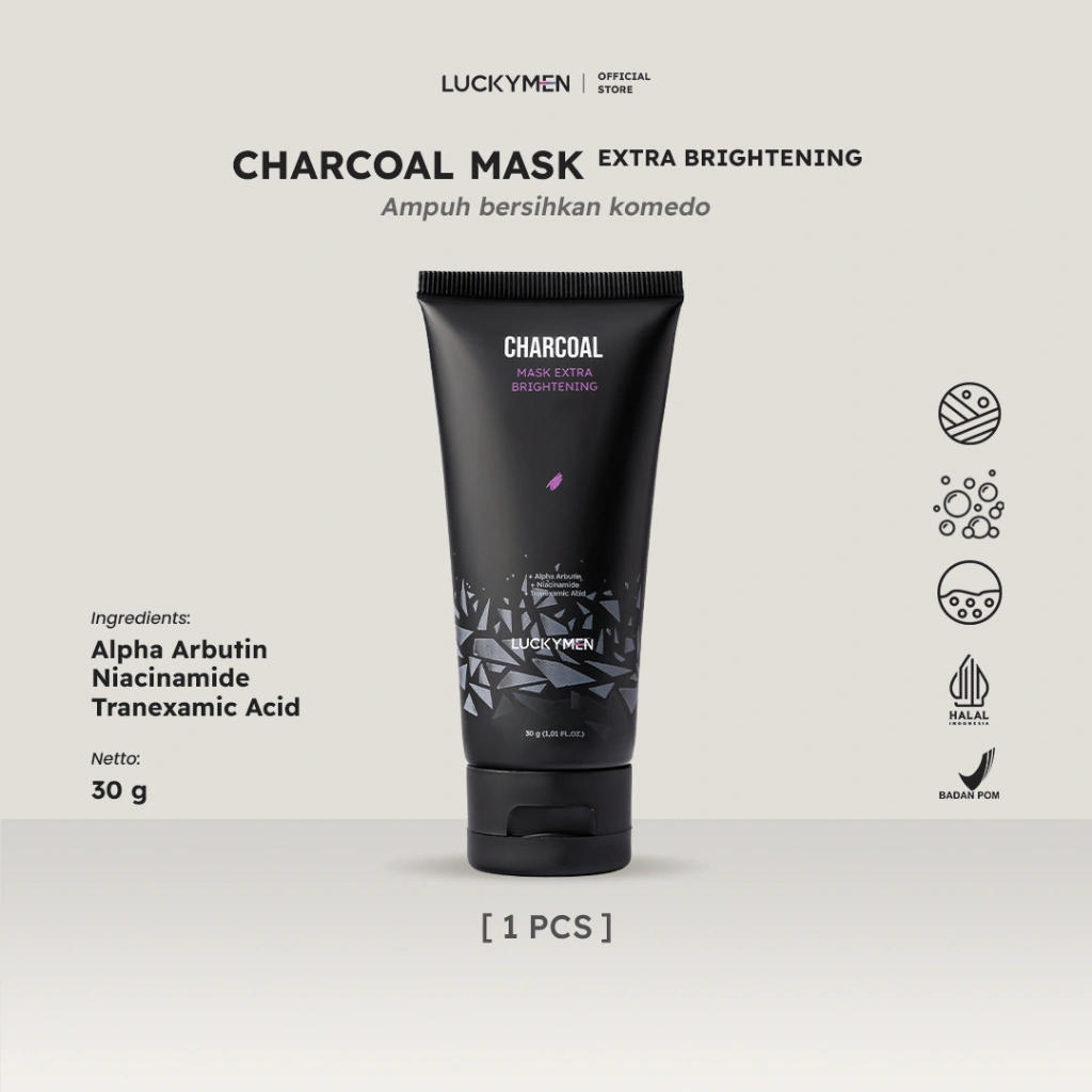 [UPGRADE FORMULA] LUCKYMEN Charcoal mask extra brightening - Ampuh Bersihkan Komedo