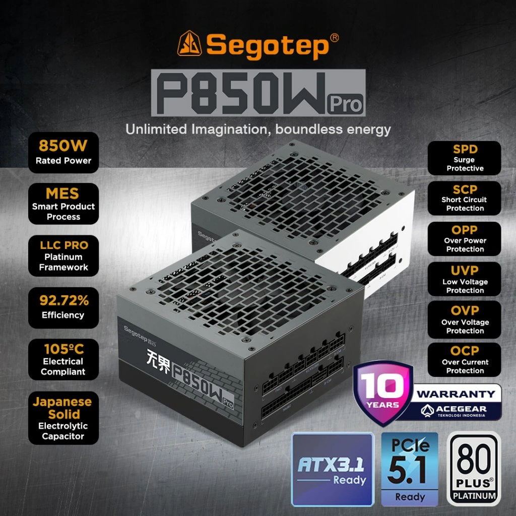 SEGOTEP P850W PRO ATX3.1 Black  (850W 80PLUS PLATINUM PSU Modular)