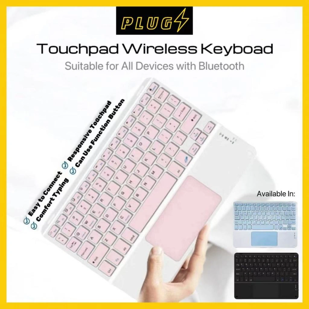 [COD] PLUGS Wireless Keyboard Touchpad Mini Portable 10 inch 2in1 Bluetooth Smart Touchpad Keyboard Universal Keyboard Set Touch Macaron Lightweight Portable Colorful