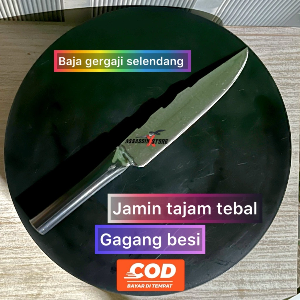pisau dapur baja gergaji selendang tebal gagang besi