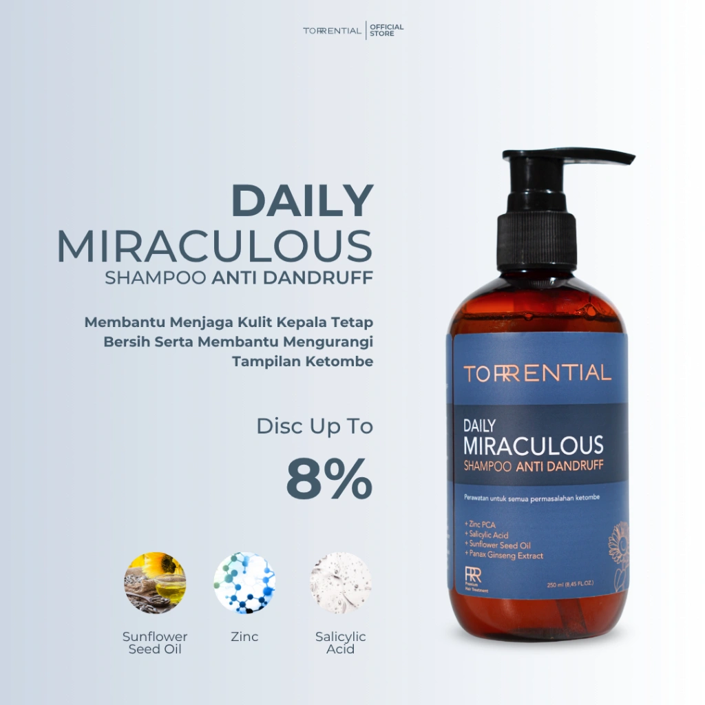 TORRENTIAL | Shampoo Anti Dandruff | Daily Miraculous Shampoo - Membantu Menjaga Kulit Kepala Tetap Bersih Serta Membantu Mengurangi Tampilan Ketombe